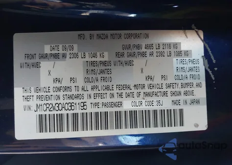 2010 Mazda Mazda5 Sport from USA, damaged, VIN JM1CR2W30A0361195